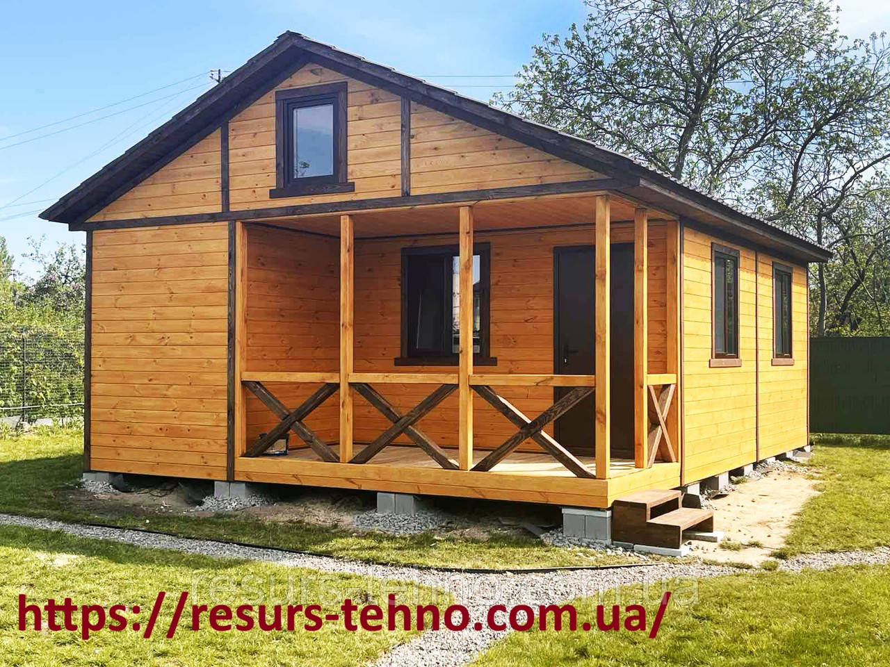 Дачний будинок каркасний, збірний 8м х 6м з терасою