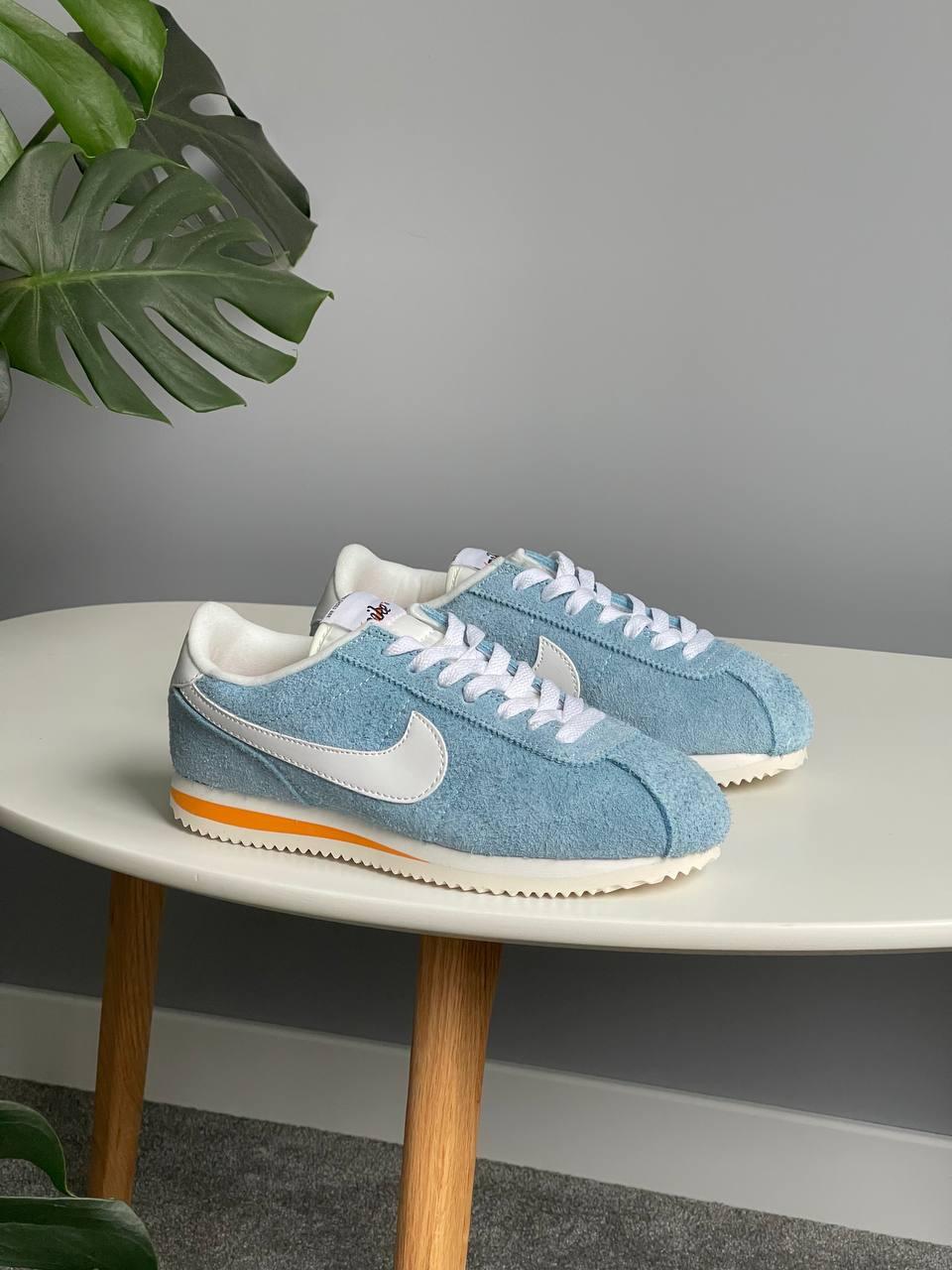 Блакитні замшеві жіночі кросівки Nike Cortez Vintage Suede Blue Демісезонні кеди Найк Кортез, фото 1