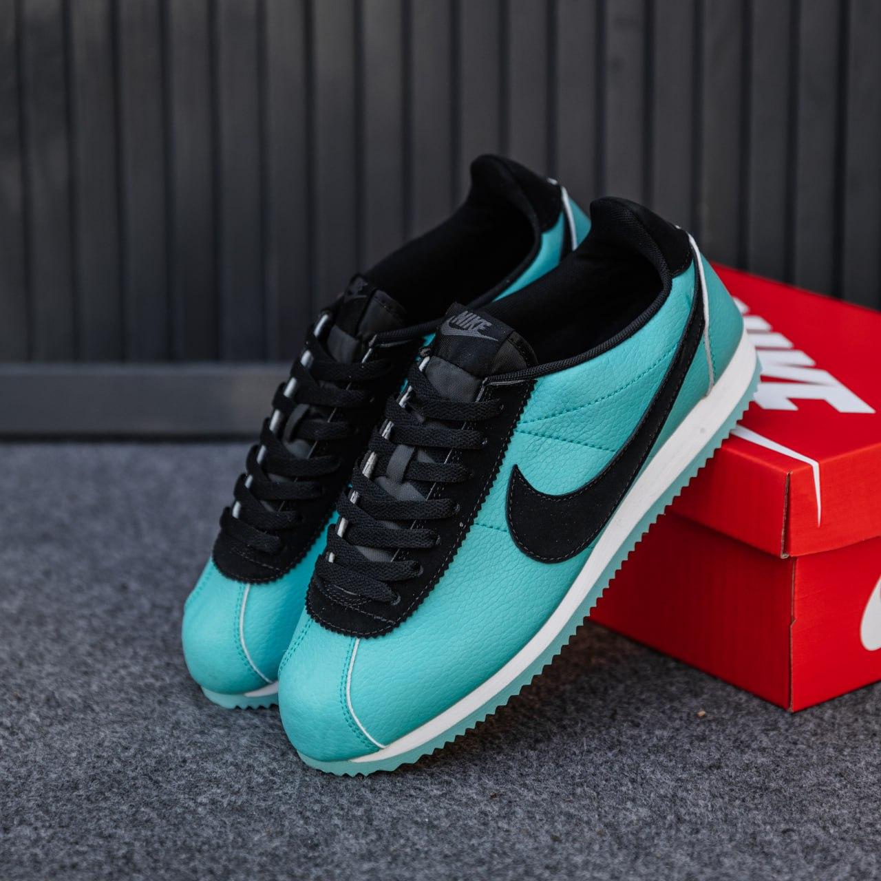 Блакитні шкіряні жіночі кросівки Nike Cortez Blue Демісезонні кеди Найк Кортез, фото 1