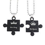Парні підвіски для закоханих з написом His Queen Her King кулон кулони у формі пазлів, фото 4