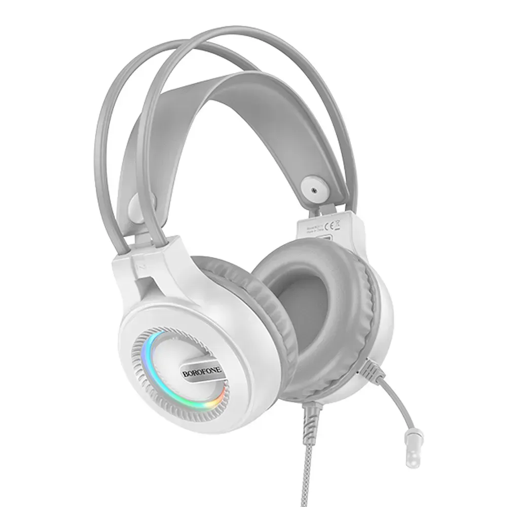 Провідні навушники з мікрофоном та RGB підсвіткою Borofone BO111 Hi-Fi Silver