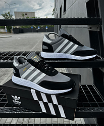 Чоловічі кросівки Adidas Iniki black gray чорно-сірі Адідіс Ініки замша текстиль легкі дихаючі літні легкі