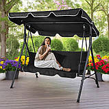 Садова гойдалка 3х-місна з навісом та 2 подушками до 260кг eCarla HO01CZ ЧОРНА Качеля для саду, фото 2