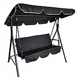 Садова гойдалка 3х-місна з навісом та 2 подушками до 260кг eCarla HO01CZ ЧОРНА Качеля для саду, фото 4
