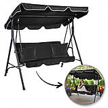 Садова гойдалка 3х-місна з навісом та 2 подушками до 260кг eCarla HO01CZ ЧОРНА Качеля для саду, фото 3