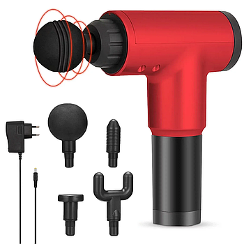 Ручний масажер для тіла Fascial Gun KH-320 / М'язовий вібромасажер для спини зі змінними насадками