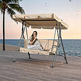 Садова гойдалка 3х-місна з навісом та 2 подушками до 260кг eCarla HO01K БЕЖЕВА Качеля для саду, фото 4