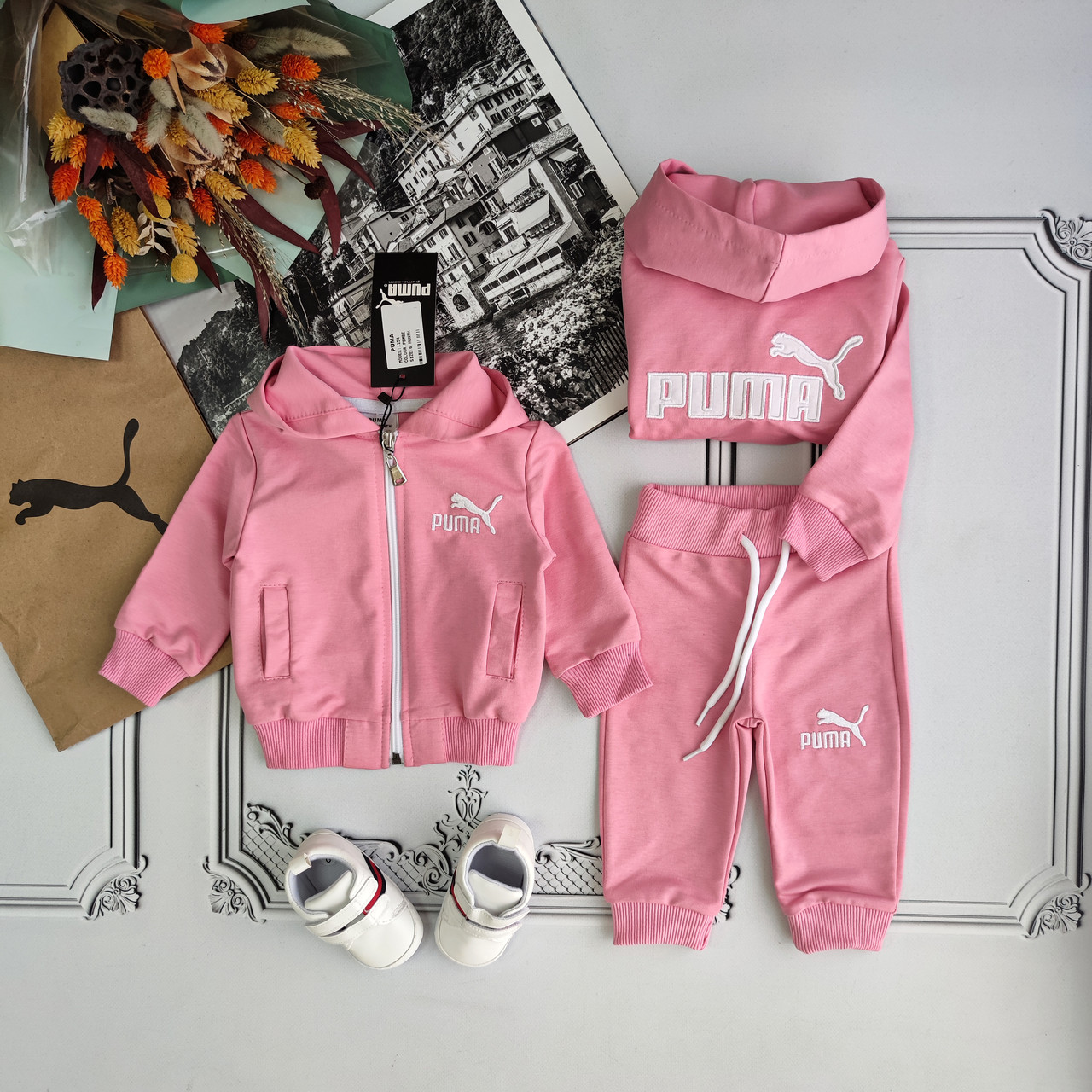 Дитячий рожевий спортивний костюм з капюшоном Puma для новонародженої дівчинки