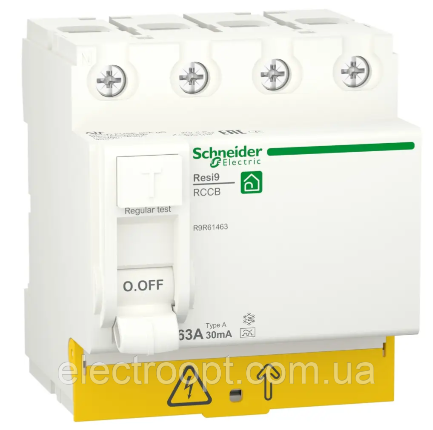 Пристрій захисного вимкнення 63A 30 мA 4П типАС RESI9 Schneider Electric