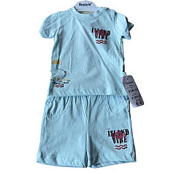 Костюм 9, 12, 18, 24 місяців Туреччина літній трикотажний новонародженого хлопчика блакитний (КДМ2493)