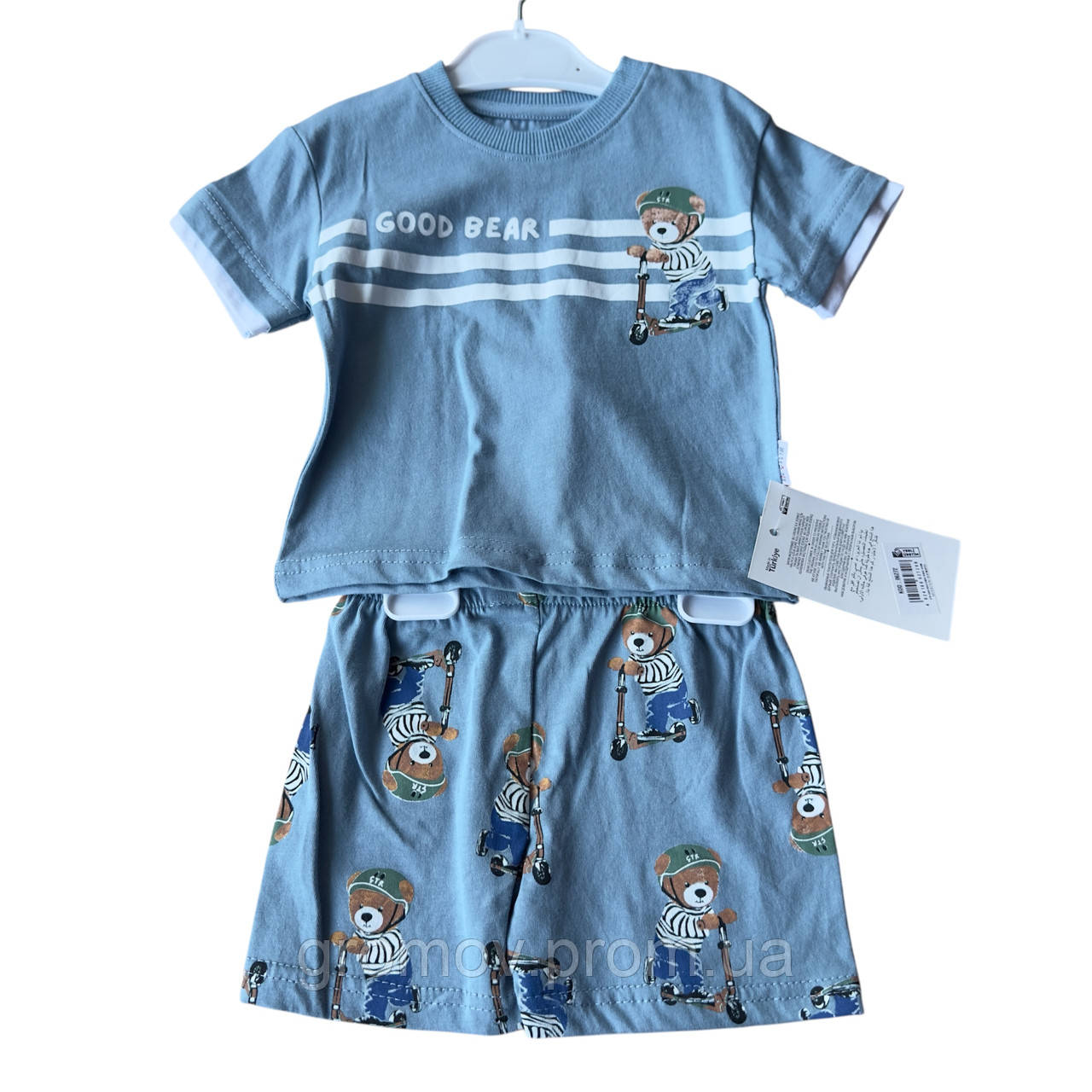 Костюм 9, 12, 18, 24 місяці Туреччина літній трикотажний новонародженого хлопчика блакитний, фото 1