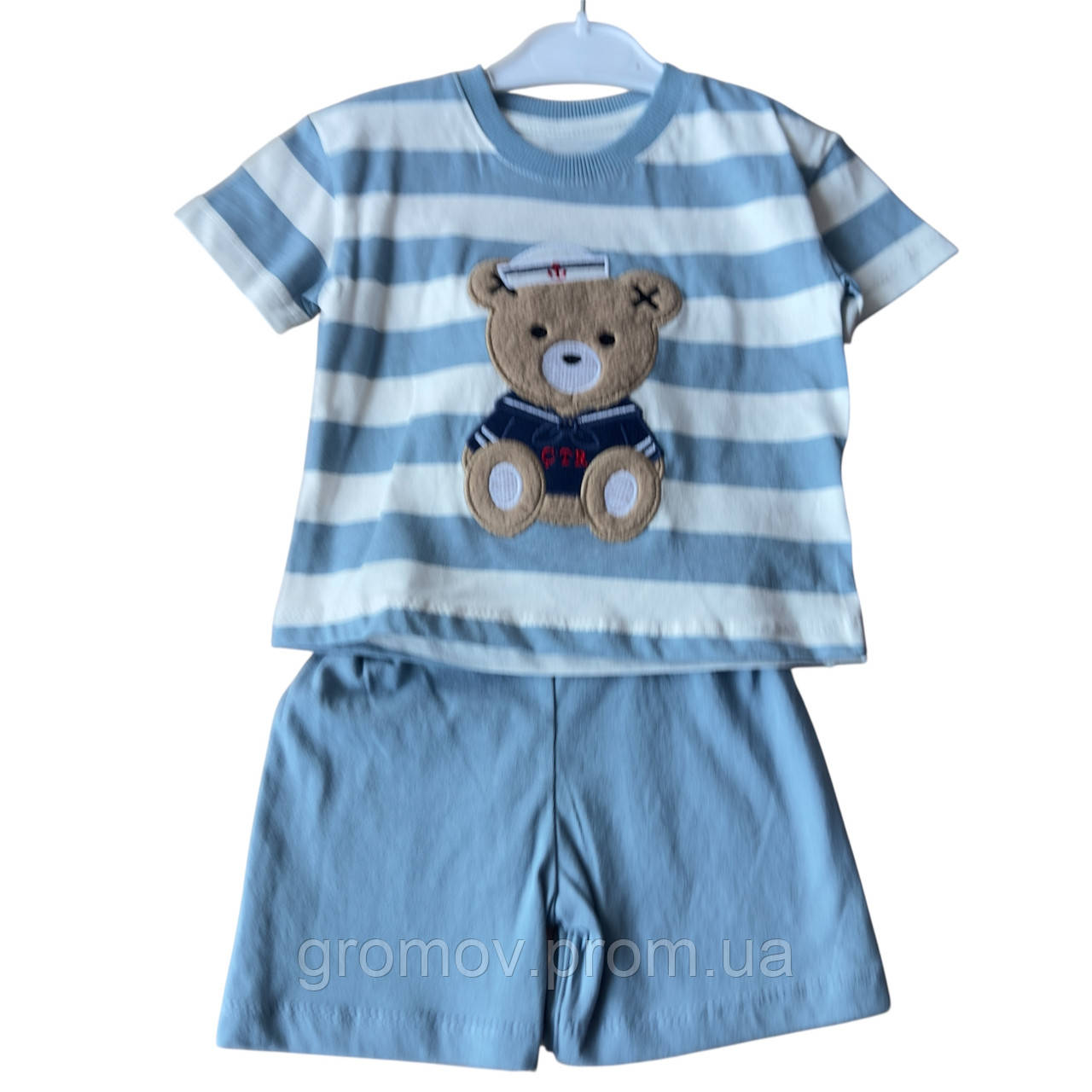 Костюм 9, 12, 18, 24 місяці Туреччина літній трикотажний новонародженого хлопчика блакитний, фото 1