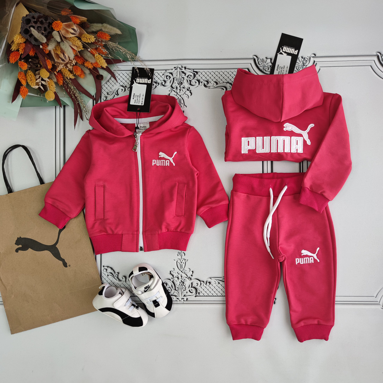 Дитячий яскравий спортивний костюм з капюшоном Puma для новонародженої дівчинки