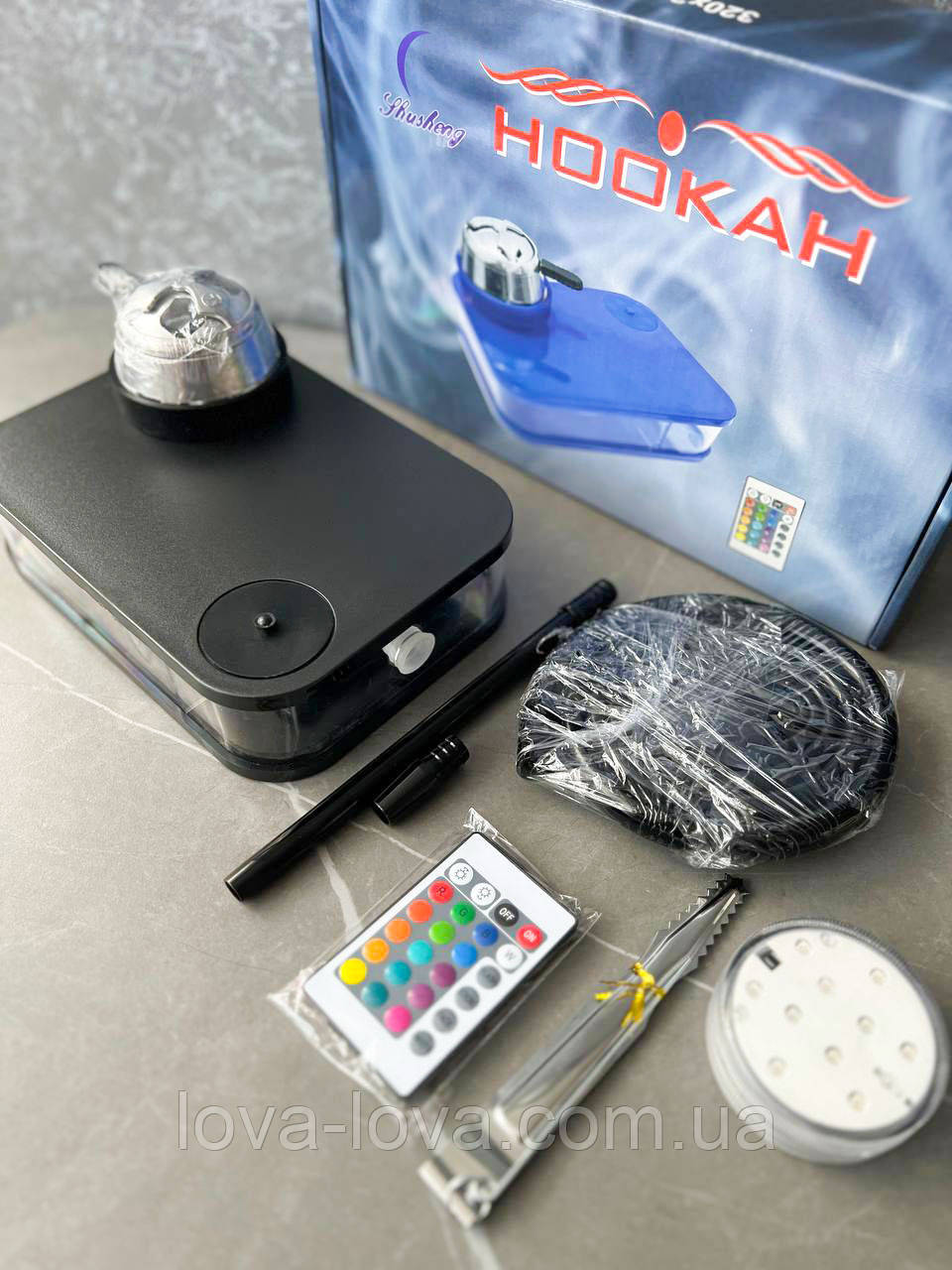 Горизонтальний кальян з підсвіткою на пульті на 1 трубку Hookah силіконова трубка, силіконова чаша + калауд