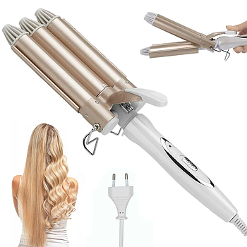 Потрійна плойка хвиля для волосся Geemy GM 1988/ Стайлер для завивання локонів