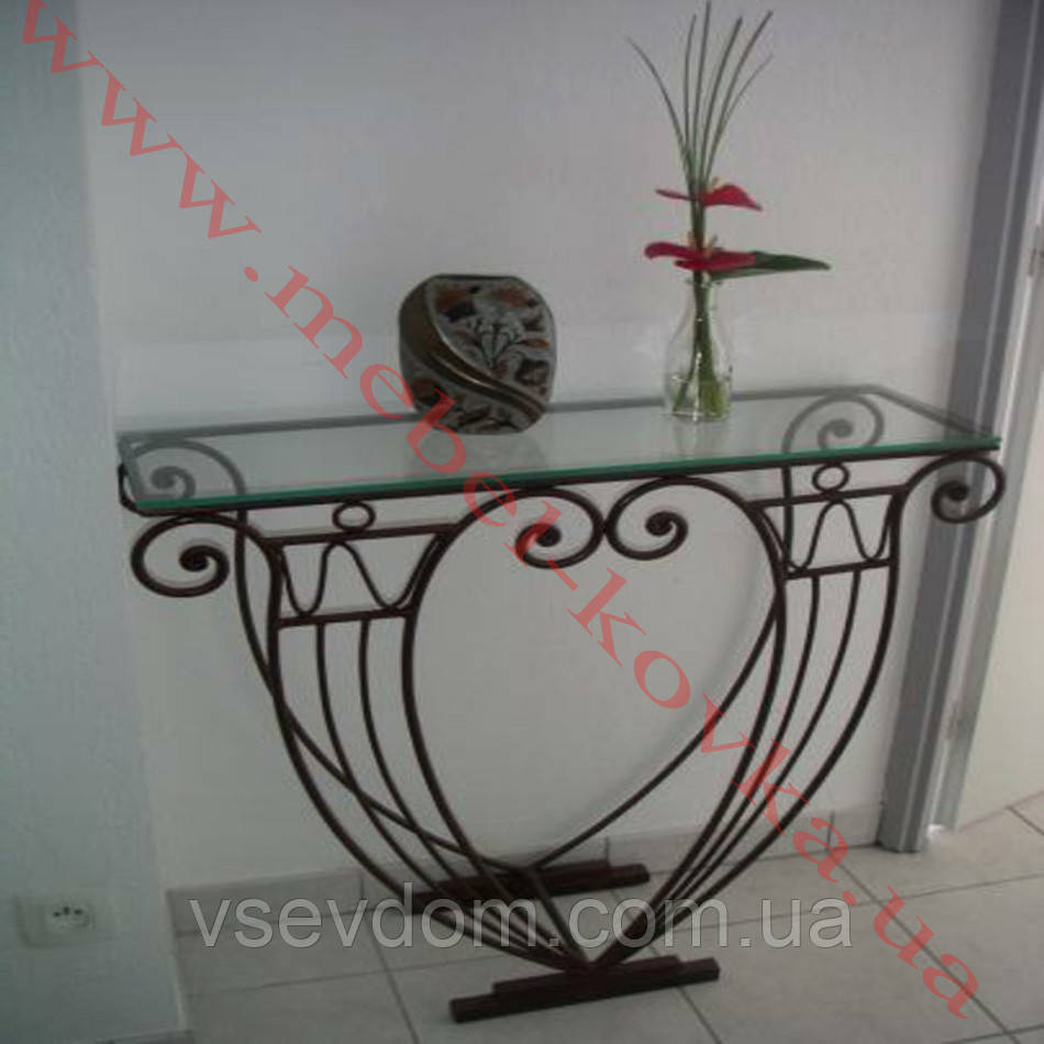 Кований стіл -консоль зі скляною стільницею 56, фото 1