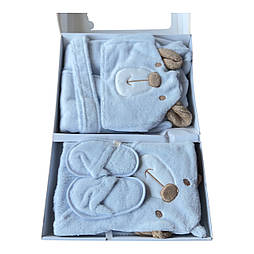 Лазневий халат дитячий для купання від 0 до 2 років махровий блакитний