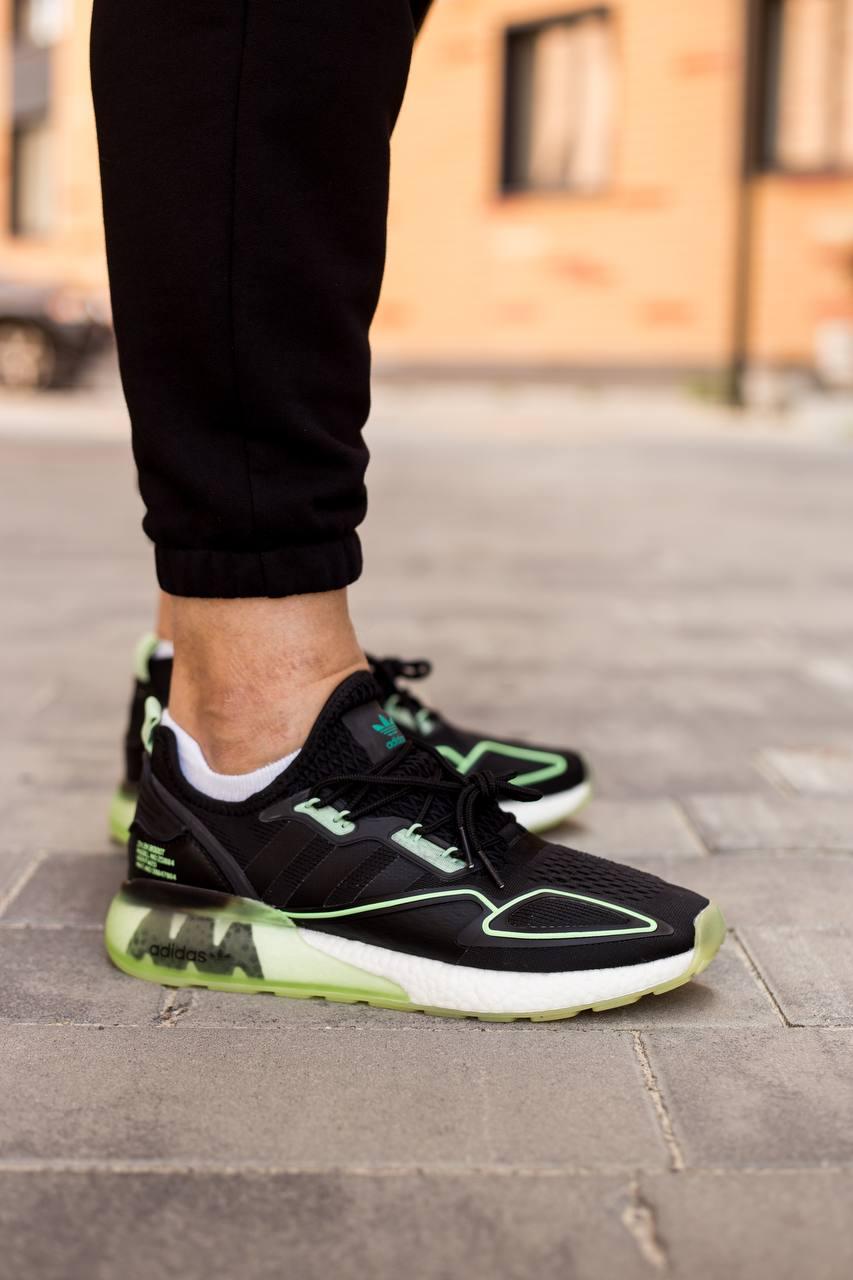 Кросівки чоловічі чорні Adidas ZX 2K Black Green White (10774), фото 1