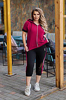 Жіночий літній спортивний костюм із двонитки з лампасами (Батал), фото 8