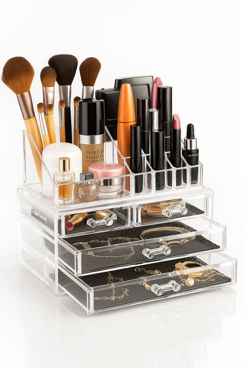 Органайзер для косметики настільний, прозора підставка з шухлядами, контейнер бокс на 20 відділень
