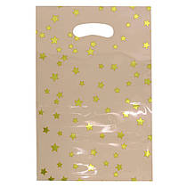 Пакети подарункові фольговані "Зірочки на бежевому" 25х17 см 10 шт