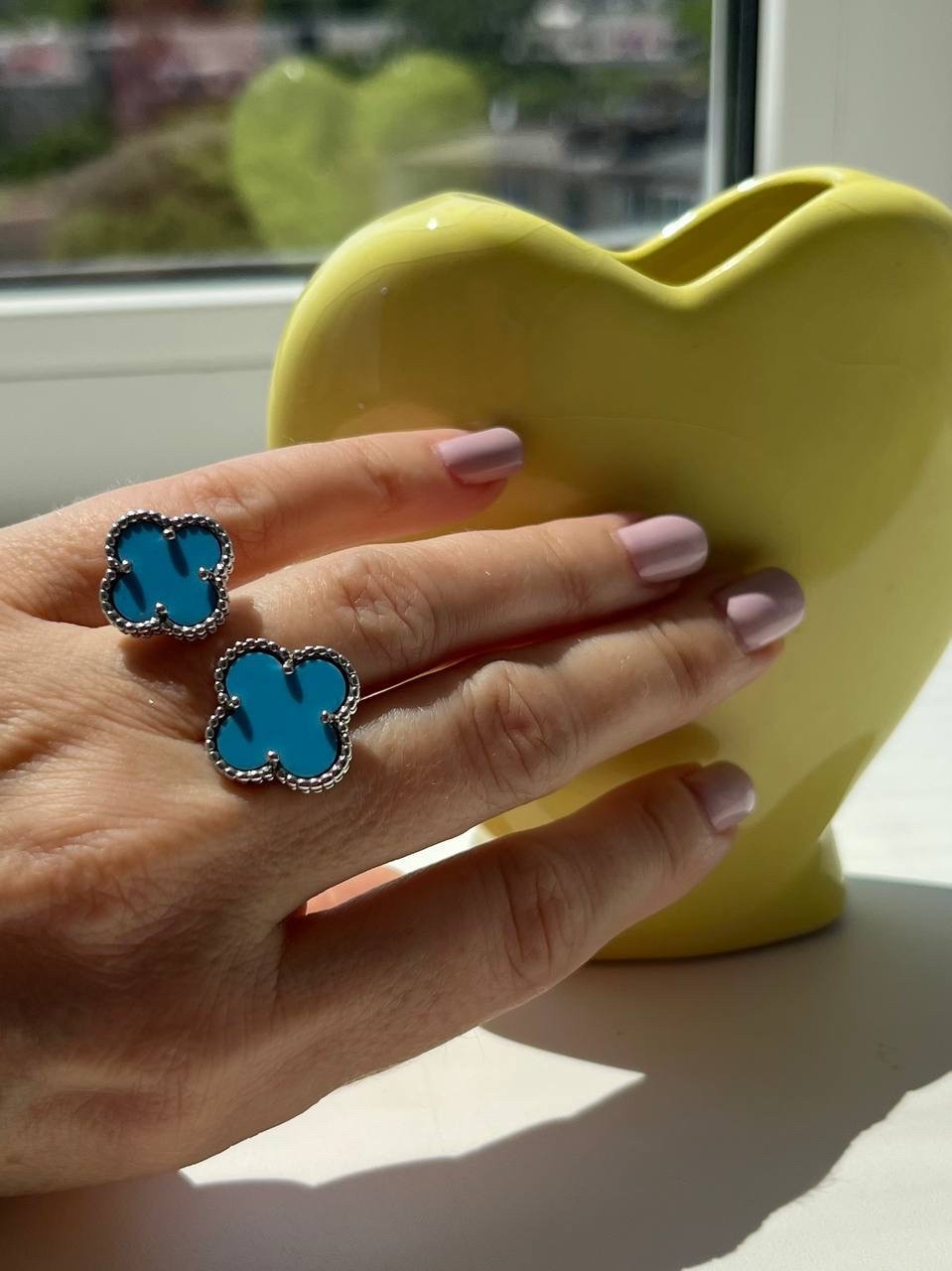 Van Cleef кільце в посрібленні/спідниця конюшини блакитне літнє