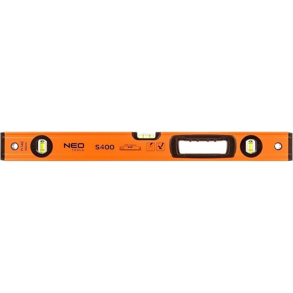 Рівень будівельний Neo Tools S 400 3 капсули, алюмінієвий, отвори для руки 60 см Помаранчевий (71-142)