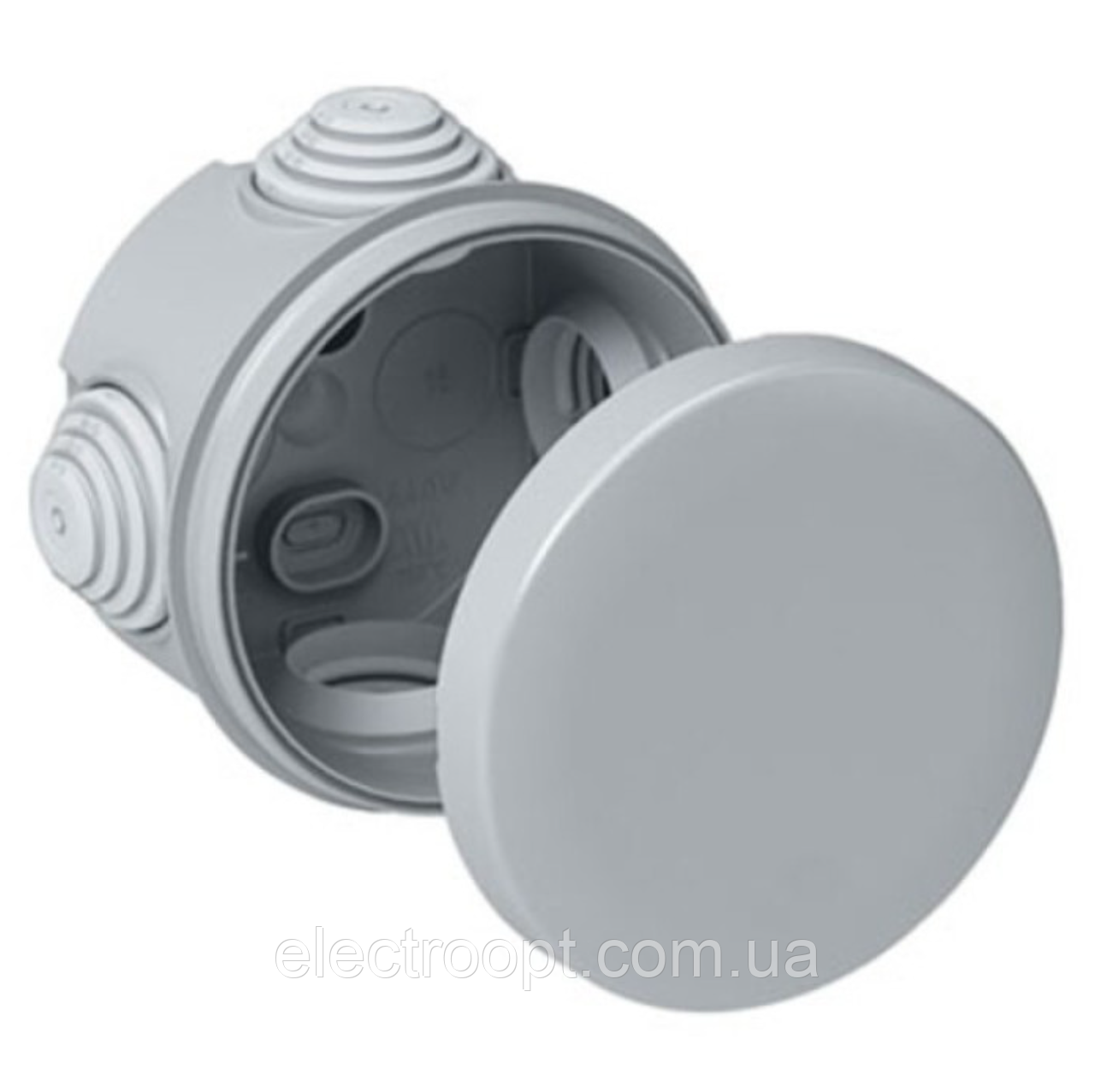 Коробка кругла розподільна пластикова 80х45 мм IP55 зовнішнього монтажу Neomax (сірого кольору)