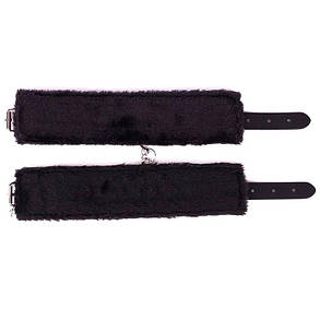 Шкіряні наручники з хутром - Чорний - Садо-мазо, фото 3