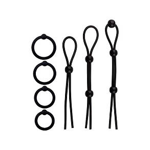 Набір ерекційних кілець і ласо (7 одиниць) - Чорний, фото 1