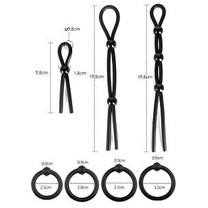 Набір ерекційних кілець і ласо (7 одиниць) - Чорний, фото 2