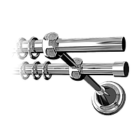 Карнизный комплект Ø28мм CMP-2 (два ряда) выбор цвета в карточке товара Ø28мм, длина 240см, Гладкая, NM - Никель
