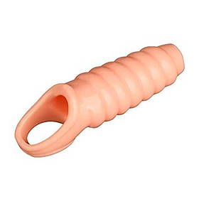 Рельєфна насадка на пеніс з відкритою голівкою - Тілесний - 12*3,1 см
