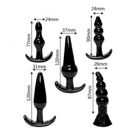 Набір м'яких анальних пробок 5 шт. - Чорний - Анальні іграшки, фото 2