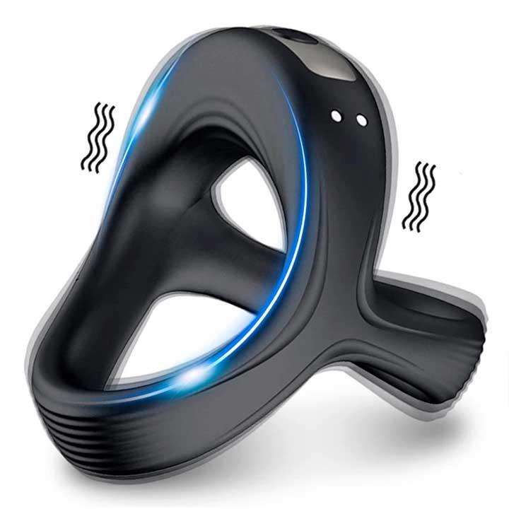 Потрійне ерекційне віброкольцо на пінис і мошонку USB - Чорний