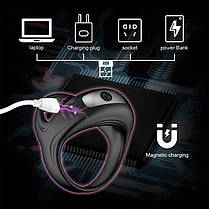 Потрійне ерекційне віброкольцо на пінис і мошонку USB - Чорний, фото 5