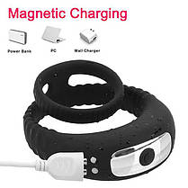 Потрійне ерекційне віброкольцо на пенис і мошонку USB - Чорний, фото 3