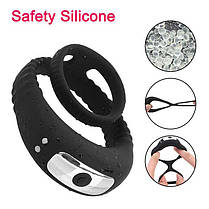 Потрійне ерекційне віброкольцо на пенис і мошонку USB - Чорний, фото 4