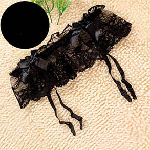 Мереживні стрінги з поясом для панчіх - Чорний - XS/S/M - Еротична білизна, фото 3