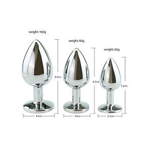 Набір сталевих анальних пробок - Синій - 3 шт. (S/M/L) - Анальні іграшки, фото 2