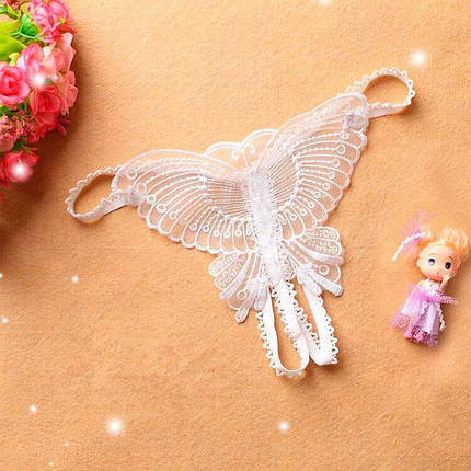 Стрінги метелик - Білий - XS/S/M- Еротична білизна, фото 1