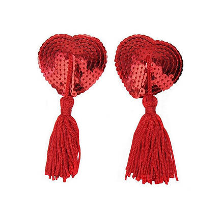 Наклейки для сосків Hearts з паєтками та пензликами - Червоний - Еротична білизна, фото 1