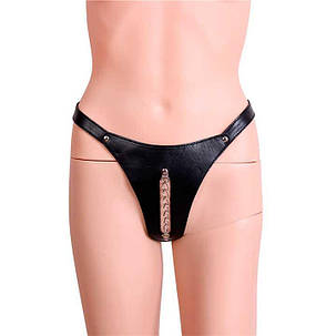 БДСМ трусики-стрінги жіночі з прорізом і ланцюжком - Чорні - S/M/L - Садо мазо, фото 2