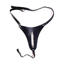 БДСМ трусики-стрінги жіночі з прорізом і ланцюжком - Чорні - S/M/L - Садо мазо, фото 3