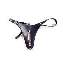 БДСМ трусики-стрінги жіночі з прорізом і ланцюжком - Чорні - S/M/L - Садо мазо, фото 4