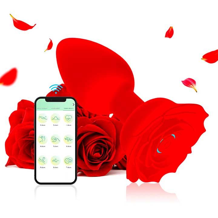 Силіконовий смарт анальний корок Smart Rose - Червоний - 3.3x10.5 см — Анальні іграшки