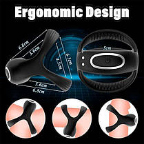 Потрійне ерекційне смарт віброкільце на пеніс і мошонку "Love Spouse" - Чорний, фото 3