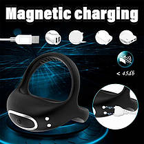 Потрійне ерекційне смарт віброкільце на пеніс і мошонку "Love Spouse" - Чорний, фото 4