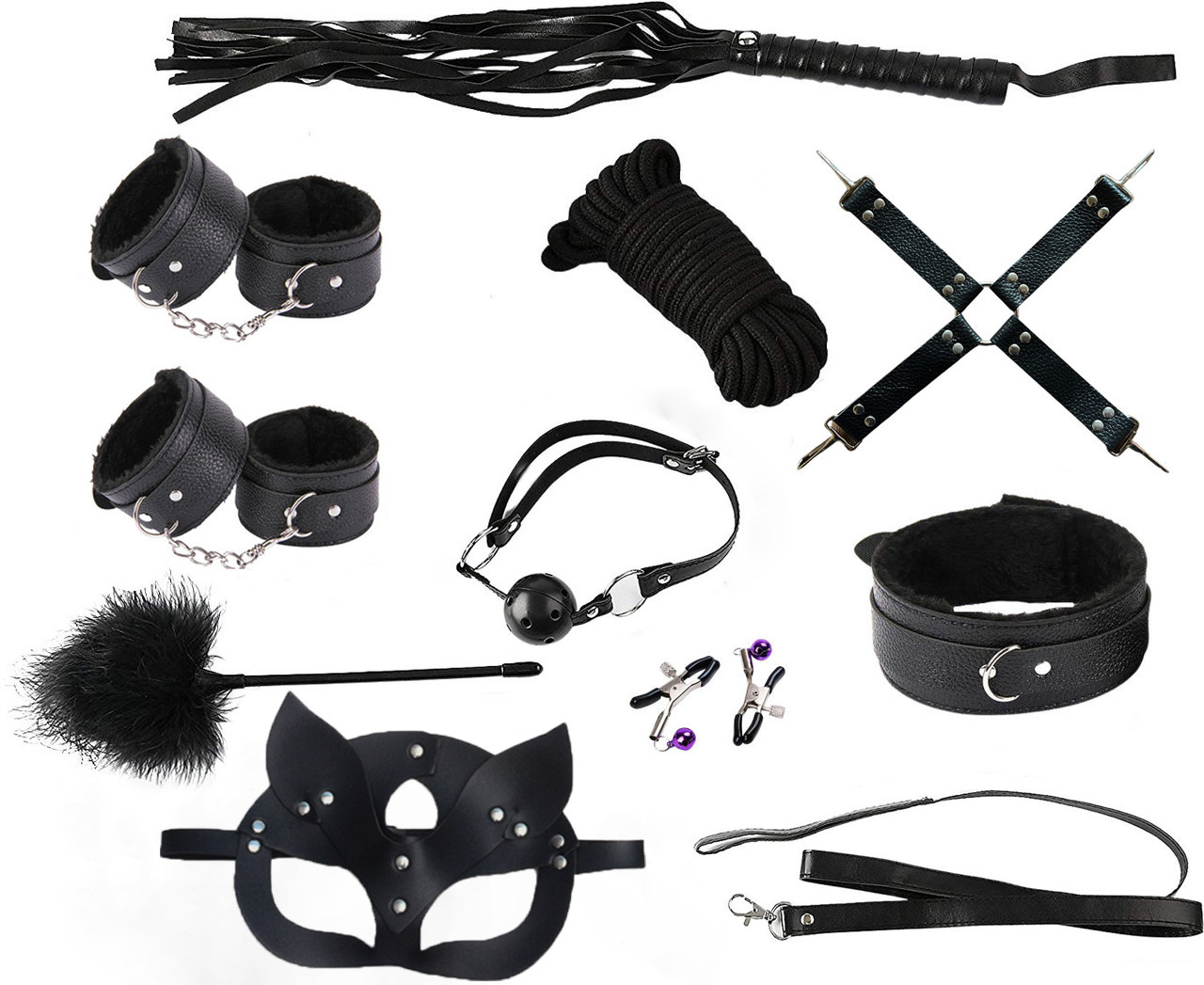 БДСМ набір (Бандажний набір) з 10 предметів - Чорний - Садо-мазо