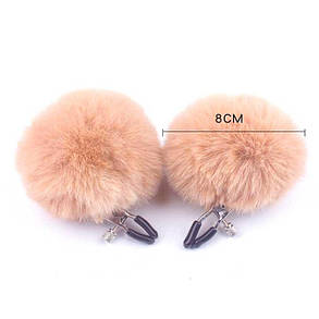 Затискачі для сосків із хутром "Pom Pom Nipple Clamps" - Червоний - Садо-мазо, фото 3